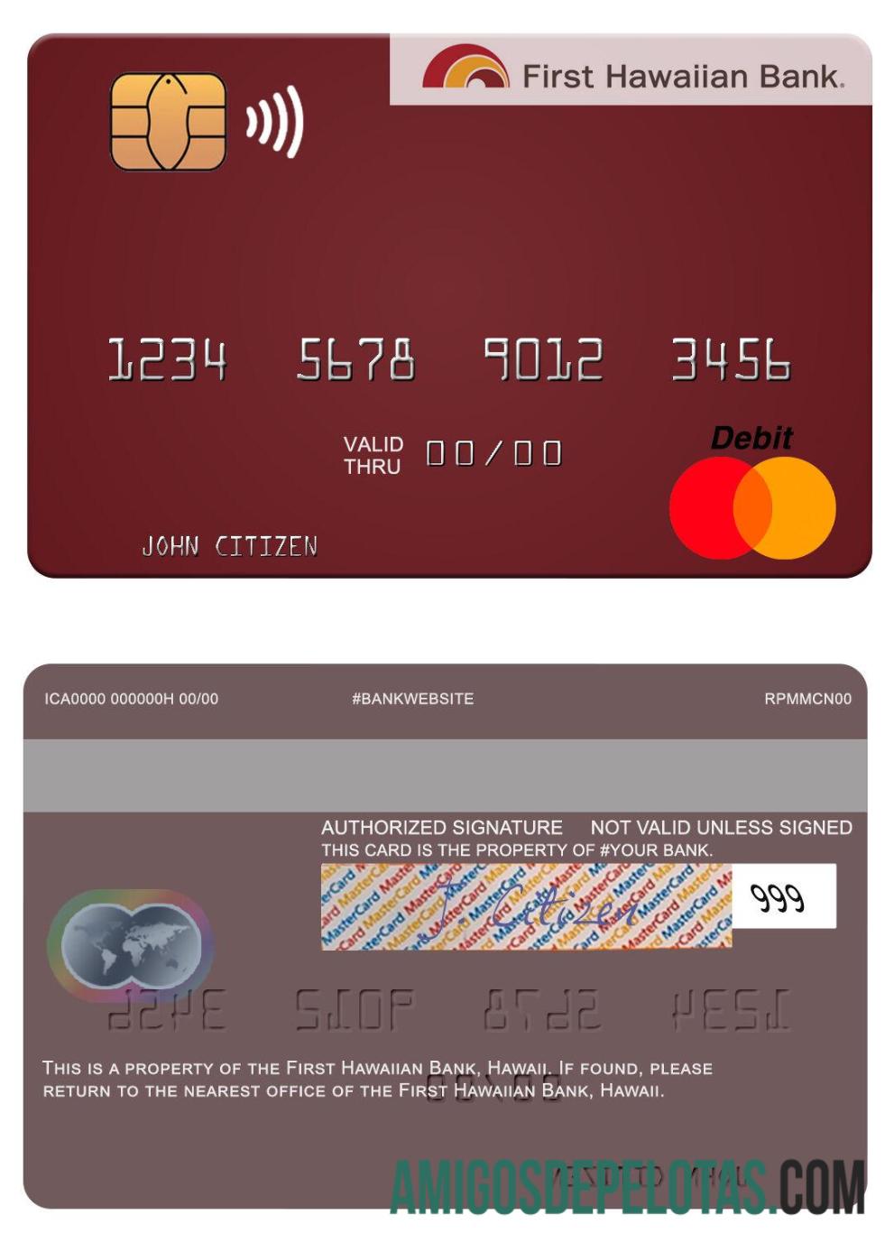 Havaí primeiro banco havaiano Mastercard amostra